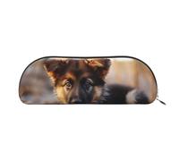 LPSRTWE Leather Pencil Case German Shepherd Puppy Pen Bag with Zipper Makeup Pouch Small Pencil Bag for Work & Office