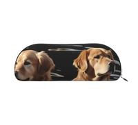 LPSRTWE Leather Pencil Case Golden Retrievers Pen Bag with Zipper Makeup Pouch Small Pencil Bag for Work & Office, Silver, One Size