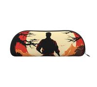 LPSRTWE Leather Pencil Case karate men Pen Bag with Zipper Makeup Pouch Small Pencil Bag for Work & Office, Silver, One Size