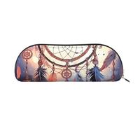 LPSRTWE Leather Pencil Case Native American Dream Catcher Pen Bag with Zipper Makeup Pouch Small Pencil Bag for Work & Office