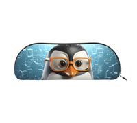 LPSRTWE Leather Pencil Case Penguin with glasses Pen Bag with Zipper Makeup Pouch Small Pencil Bag for Work & Office, Gold, One Size