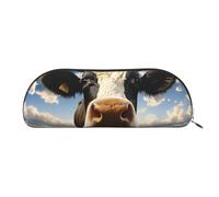 LPSRTWE Leather Pencil Case Prairie cow Pen Bag with Zipper Makeup Pouch Small Pencil Bag for Work & Office, Gold, One Size