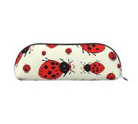 LPSRTWE Leather Pencil Case Red Ladybug Pen Bag with Zipper Makeup Pouch Small Pencil Bag for Work & Office, Silver, One size