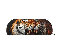 LPSRTWE Leather Pencil Case Roaring tiger Pen Bag with Zipper Makeup Pouch Small Pencil Bag for Work & Office, Silver, One Size