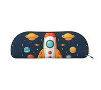 LPSRTWE Leather Pencil Case rocket clipart space ship Pen Bag with Zipper Makeup Pouch Small Pencil Bag for Work & Office, Gold, One Size