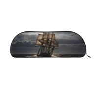 LPSRTWE Leather Pencil Case Sailing ship in storm Pen Bag with Zipper Makeup Pouch Small Pencil Bag for Work & Office, Silver, One Size