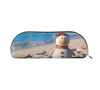 LPSRTWE Leather Pencil Case Sand Snowman on Beach Pen Bag with Zipper Makeup Pouch Small Pencil Bag for Work & Office, Gold, One Size