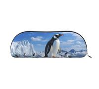 LPSRTWE Leather Pencil Case Snow mountain penguin Pen Bag with Zipper Makeup Pouch Small Pencil Bag for Work & Office, Silver, One Size
