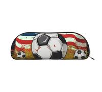 LPSRTWE Leather Pencil Case Soccer USA American Flag Pen Bag with Zipper Makeup Pouch Small Pencil Bag for Work & Office, Gold, One Size