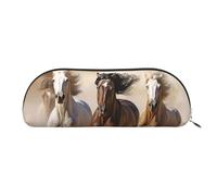 LPSRTWE Leather Pencil Case Three running horses Pen Bag with Zipper Makeup Pouch Small Pencil Bag for Work & Office, Silver, One Size