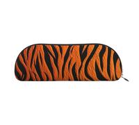 LPSRTWE Leather Pencil Case Tiger Stripes Orange Pen Bag with Zipper Makeup Pouch Small Pencil Bag for Work & Office, Silver, One Size