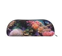 LPSRTWE Leather Pencil Case Underwater world coral Pen Bag with Zipper Makeup Pouch Small Pencil Bag for Work & Office, Silver, One Size