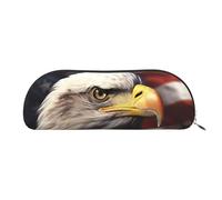 LPSRTWE Leather Pencil Case USA Flag and eagle Pen Bag with Zipper Makeup Pouch Small Pencil Bag for Work & Office, Silver, One Size
