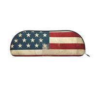 LPSRTWE Leather Pencil Case Vintage American USA Flag Pen Bag with Zipper Makeup Pouch Small Pencil Bag for Work & Office, Silver, One Size