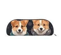 LPSRTWE Leather Pencil Case Wearing Clothes Corgi Dogs Pen Bag with Zipper Makeup Pouch Small Pencil Bag for Work & Office, Silver, One size