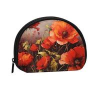 LPSRTWE Lovely Christmas Skiing Snowman Mini Coin Purse Pouch Change Holder, Shell Shape Zip Around Wallet,Credit Card Holder for Women, Oil Painting Red Flower, One Size, Classic