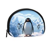 LPSRTWE Lovely Christmas Skiing Snowman Mini Coin Purse Pouch Change Holder, Shell Shape Zip Around Wallet,Credit Card Holder for Women, Penguin Antarctica Ice, One Size, Classic