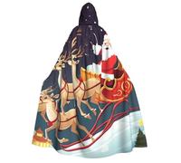 LPSRTWE Merry Christmas Reindeer Sled Hooded Cloak Full Length Hooded Robe Witch Cape Halloween Cosplay Costumes for Women Men