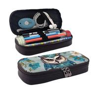 LPSRTWE Owl Spring Flowers Turquoise Pencil Case Large Capacity Pen Pouch Leather Zipper Pencil Box Holder Portable Pen Bag for Women Men