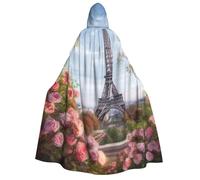 LPSRTWE Paris eiffel tower with flowers Hooded Cloak Full Length Hooded Robe Witch Cape Halloween Cosplay Costumes for Women Men