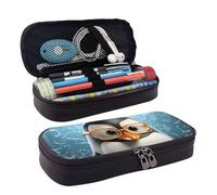 LPSRTWE Penguin with glasses Pencil Case Large Capacity Pen Pouch Leather Zipper Pencil Box Holder Portable Pen Bag for Women Men