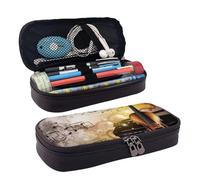 LPSRTWE Piano Violin Music Notes Pencil Case Large Capacity Pen Pouch Leather Zipper Pencil Box Holder Portable Pen Bag for Women Men