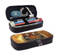 LPSRTWE Rising Sun Tiger Pencil Case Large Capacity Pen Pouch Leather Zipper Pencil Box Holder Portable Pen Bag for Women Men