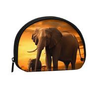 LPSRTWE Sunset Parent-Child Elephant Mini Coin Purse Pouch Change Holder, Shell Shape Zip Around Wallet,Credit Card Holder for Women