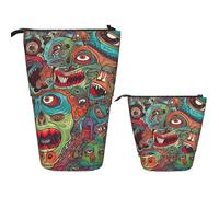 LPSRTWE Telescopic Pencil Bag Abstract Monster Pen Holder Standing Pencil Case Cute Stand Up Pen Holder Organizer Pop Up Cosmetics Bag with Zipper Portable Pencil Pouch for Office