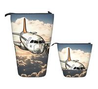 LPSRTWE Telescopic Pencil Bag Airplane Flying Pen Holder Standing Pencil Case Cute Stand Up Pen Holder Organizer Pop Up Cosmetics Bag with Zipper Portable Pencil Pouch for Office