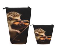 LPSRTWE Telescopic Pencil Bag Animal Hedgehog Music Violin Pen Holder Standing Pencil Case Cute Stand Up Pen Holder Organizer Pop Up Cosmetics Bag with Zipper Portable Pencil Pouch for Office