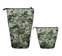 LPSRTWE Telescopic Pencil Bag Army Digital Camouflage Pen Holder Standing Pencil Case Cute Stand Up Pen Holder Organizer Pop Up Cosmetics Bag with Zipper Portable Pencil Pouch for Office