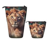 LPSRTWE Telescopic Pencil Bag Art Lion Pen Holder Standing Pencil Case Cute Stand Up Pen Holder Organizer Pop Up Cosmetics Bag with Zipper Portable Pencil Pouch for Office