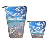 LPSRTWE Telescopic Pencil Bag Beautiful cloud beach Pen Holder Standing Pencil Case Cute Stand Up Pen Holder Organizer Pop Up Cosmetics Bag with Zipper Portable Pencil Pouch for Office