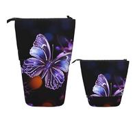 LPSRTWE Telescopic Pencil Bag Beautiful purple butterfly Pen Holder Standing Pencil Case Cute Stand Up Pen Holder Organizer Pop Up Cosmetics Bag with Zipper Portable Pencil Pouch for Office
