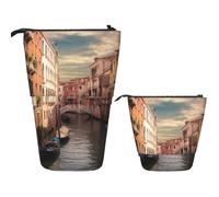 LPSRTWE Telescopic Pencil Bag Beautiful Venice Canal View Pen Holder Standing Pencil Case Cute Stand Up Pen Holder Organizer Pop Up Cosmetics Bag with Zipper Portable Pencil Pouch for Office