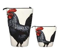 LPSRTWE Telescopic Pencil Bag Black Rooster Pen Holder Standing Pencil Case Cute Stand Up Pen Holder Organizer Pop Up Cosmetics Bag with Zipper Portable Pencil Pouch for Office