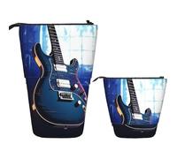 LPSRTWE Telescopic Pencil Bag Blue Guitar Pen Holder Standing Pencil Case Cute Stand Up Pen Holder Organizer Pop Up Cosmetics Bag with Zipper Portable Pencil Pouch for Office