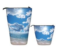 LPSRTWE Telescopic Pencil Bag Blue Sky and White Cloud Pen Holder Standing Pencil Case Cute Stand Up Pen Holder Organizer Pop Up Cosmetics Bag with Zipper Portable Pencil Pouch for Office