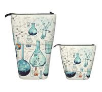 LPSRTWE Telescopic Pencil Bag Chemistry Print Pen Holder Standing Pencil Case Cute Stand Up Pen Holder Organizer Pop Up Cosmetics Bag with Zipper Portable Pencil Pouch for Office