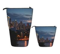 LPSRTWE Telescopic Pencil Bag City Seattle Pen Holder Standing Pencil Case Cute Stand Up Pen Holder Organizer Pop Up Cosmetics Bag with Zipper Portable Pencil Pouch for Office