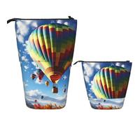 LPSRTWE Telescopic Pencil Bag Colorful Hot Air Balloon Pen Holder Standing Pencil Case Cute Stand Up Pen Holder Organizer Pop Up Cosmetics Bag with Zipper Portable Pencil Pouch for Office