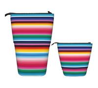 LPSRTWE Telescopic Pencil Bag Colorful Mexican Stripes Pen Holder Standing Pencil Case Cute Stand Up Pen Holder Organizer Pop Up Cosmetics Bag with Zipper Portable Pencil Pouch for Office