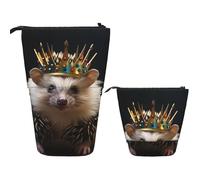 LPSRTWE Telescopic Pencil Bag Crown with Hedgehog Pen Holder Standing Pencil Case Cute Stand Up Pen Holder Organizer Pop Up Cosmetics Bag with Zipper Portable Pencil Pouch for Office
