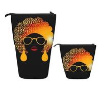 LPSRTWE Telescopic Pencil Bag Cute African Woman Pen Holder Standing Pencil Case Cute Stand Up Pen Holder Organizer Pop Up Cosmetics Bag with Zipper Portable Pencil Pouch for Office
