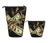 LPSRTWE Telescopic Pencil Bag Dollar Sign Money Pen Holder Standing Pencil Case Cute Stand Up Pen Holder Organizer Pop Up Cosmetics Bag with Zipper Portable Pencil Pouch for Office