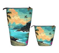 LPSRTWE Telescopic Pencil Bag Hello Hawaii Pen Holder Standing Pencil Case Cute Stand Up Pen Holder Organizer Pop Up Cosmetics Bag with Zipper Portable Pencil Pouch for Office