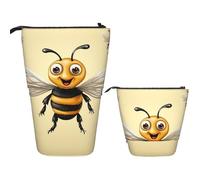LPSRTWE Telescopic Pencil Bag Honey Bee Pen Holder Standing Pencil Case Cute Stand Up Pen Holder Organizer Pop Up Cosmetics Bag with Zipper Portable Pencil Pouch for Office