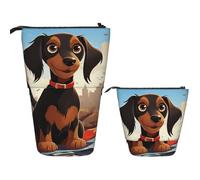 LPSRTWE Telescopic Pencil Bag I Love My Dog Dachshunds Pen Holder Standing Pencil Case Cute Stand Up Pen Holder Organizer Pop Up Cosmetics Bag with Zipper Portable Pencil Pouch for Office