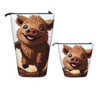 LPSRTWE Telescopic Pencil Bag Jumping boar animation Pen Holder Standing Pencil Case Cute Stand Up Pen Holder Organizer Pop Up Cosmetics Bag with Zipper Portable Pencil Pouch for Office